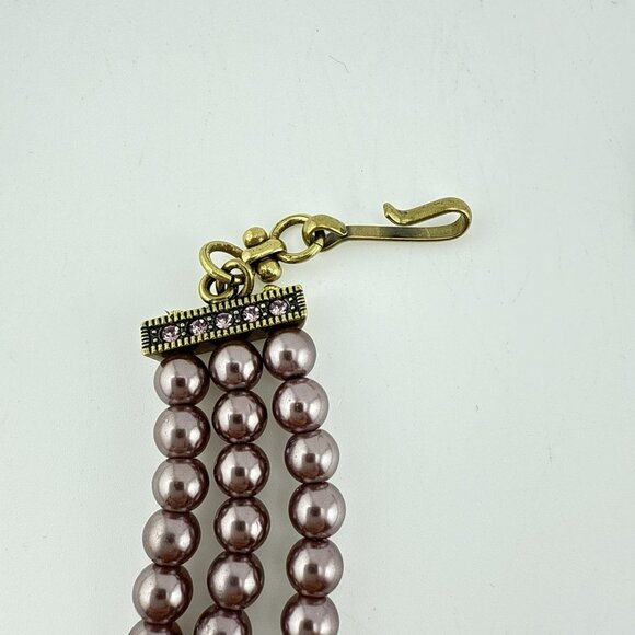 Heidi Daus Necklace Purple Blooming Rose Crystal Pearl Flower Triple Strand - Picture 9 of 13